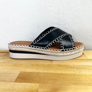 Vince Camuto Belisnda Black Leather Espadrille Platform Slide Sandals Size 7 W